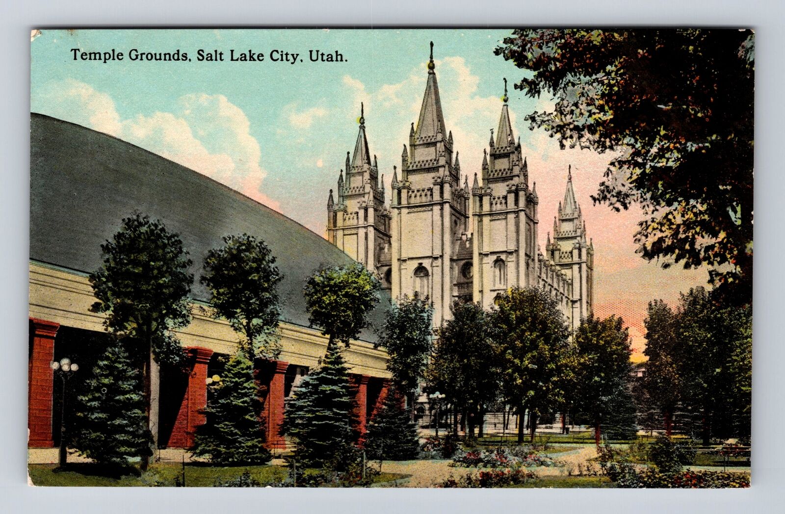 Salt Lake City UT-Utah, Temple Grounds, Antique, Vintage Souvenir Postcard
