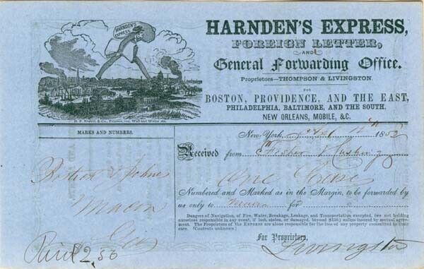 Livingston Signed Harnden\'s Express - Autographed Stocks & Bonds