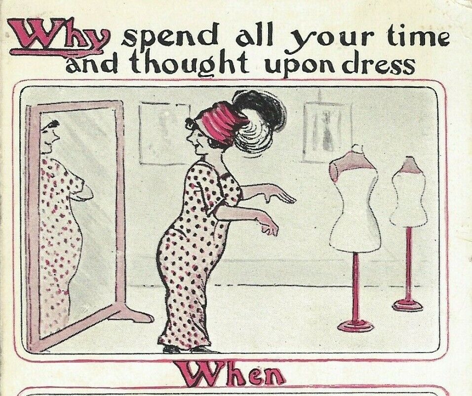 1912 Feminist Postcard-Pre-Flapper-Shopping-Elegant-Education-Learning
