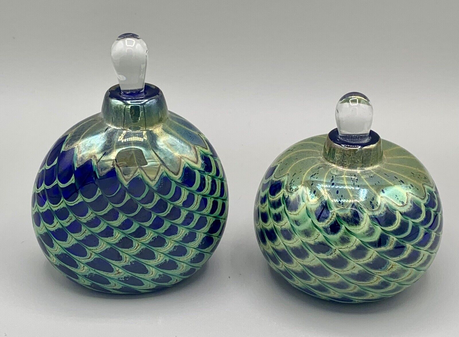 Stephen Fellerman Art Glass Pair Of Perfume Bottles With Stoppers Signed
