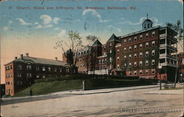 1915 Baltimore,MD Church,Home and Infirmary,No. Broadway Maryland Postcard