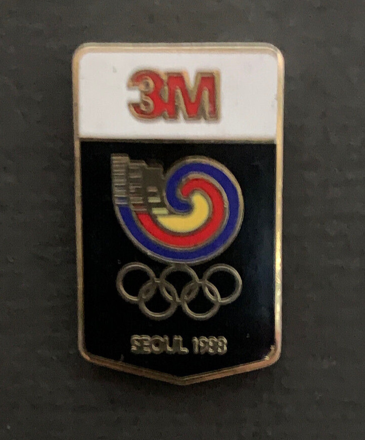 1988 Olympics Seoul Korea 3M Sponsor Gold-tone Metal & Enamel Hat Lapel Pin