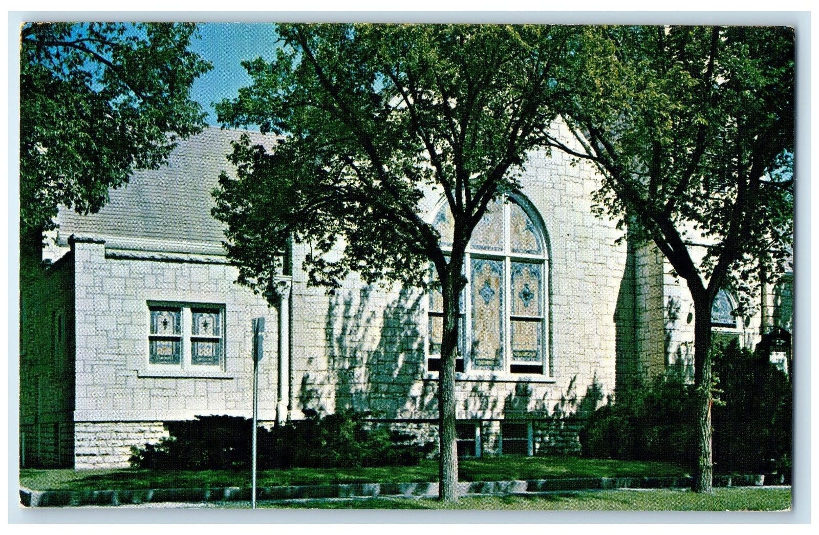 c1950's First Presbyterian Church Building Trees Clay Center Kansas KS Postcard