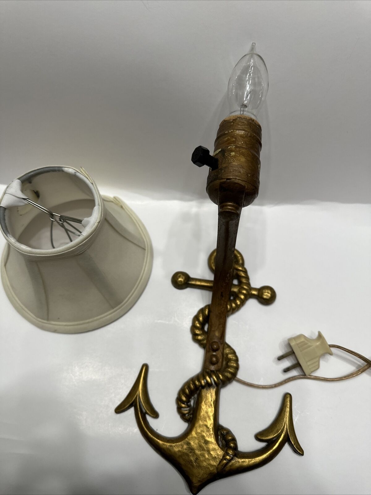 Vintage Brass Anchor & Rope Navy Nautical Electric Wall Sconce Lamp Light TESTED