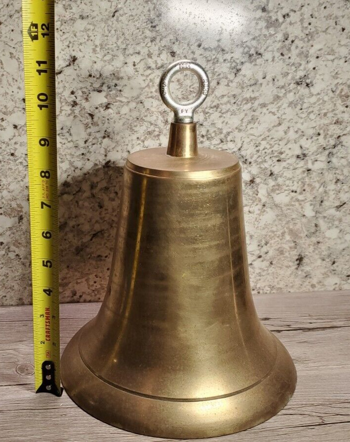 Vintage Large Solid Brass Hanging Bell w/ Mallet Striker