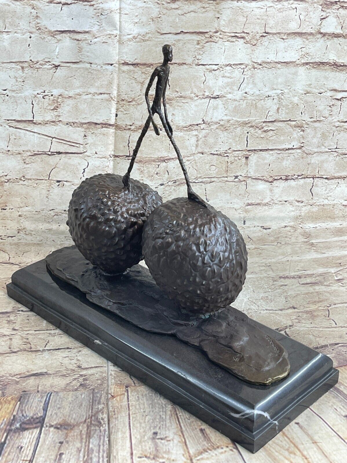 Handcrafted Large Museum Quality Strawberry and a Male Bronze Sculpture Figure