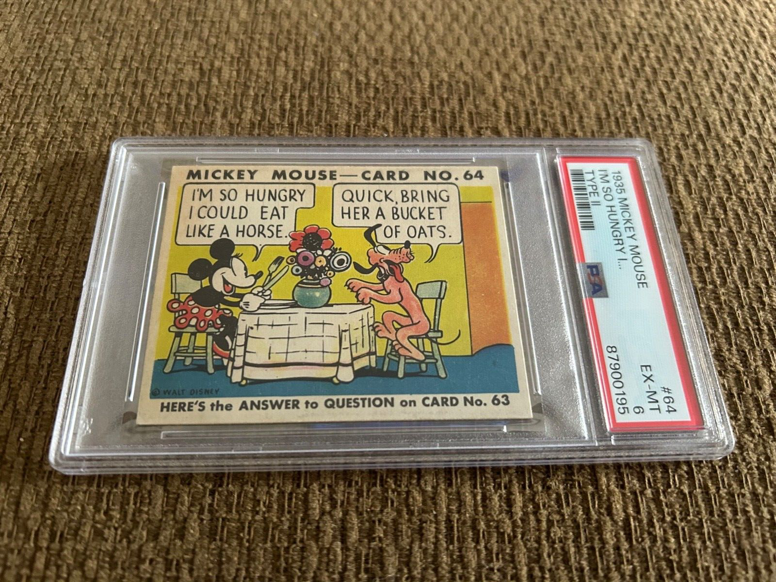 RARE 1935 Mickey Mouse Gum Card Type II #64 I'M SO HUNGRY... PSA 6