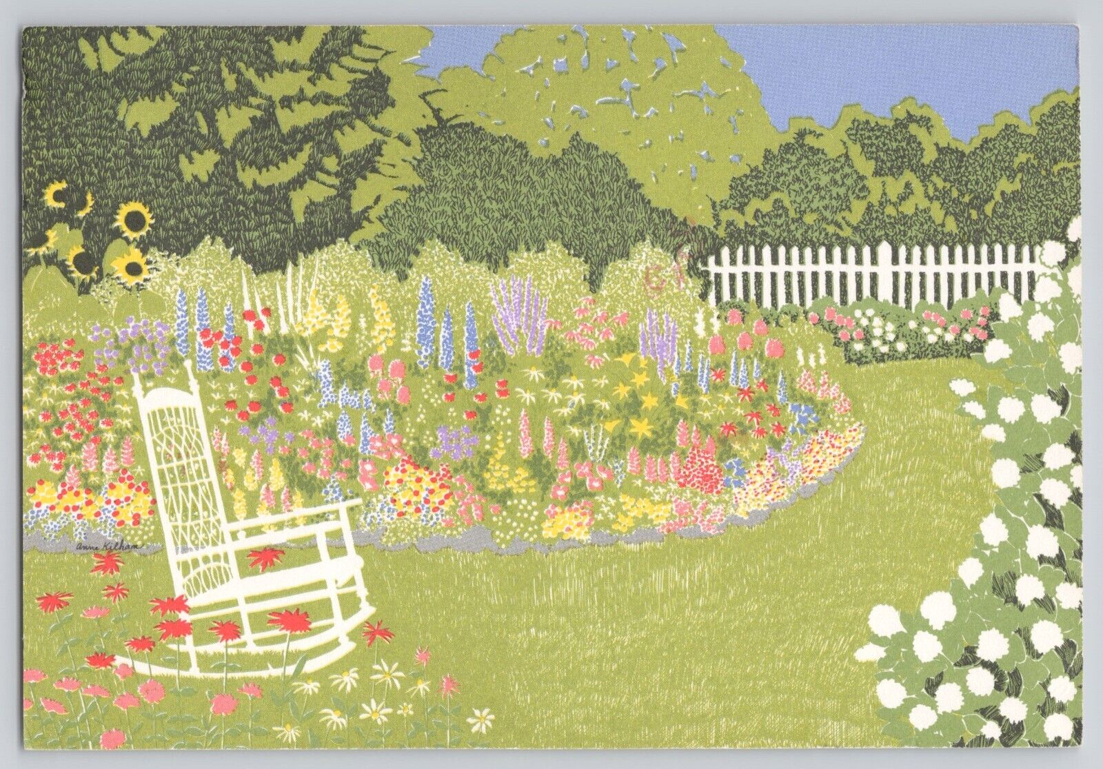 Wicker Chair Artist Painting Postcard Wicker Chain in the Garden