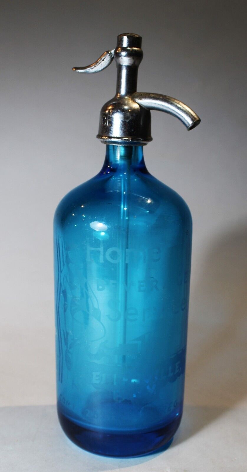 Antique Czech Ellenville N.Y. Home Beverage Service Peacock Blue Seltzer Bottle