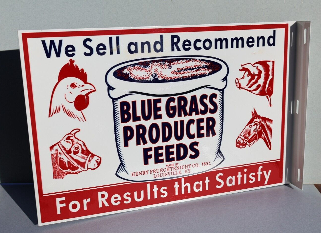 Blue Grass Producer Feeds Flange Sign   farm horse cow chicken pig Modern Retro