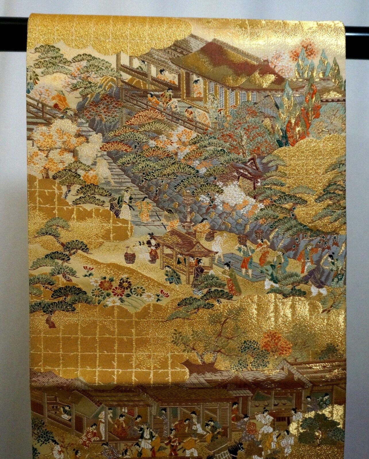 Japanese Kimono, SILK Fukuro OBI,Rakucyu Rakugai,Silk 100% Seal,L14\' 6\