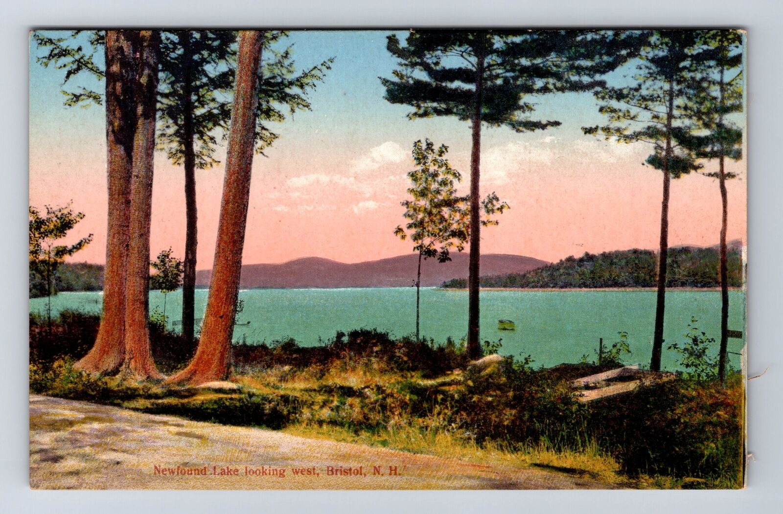 Bristol NH-New Hampshire, Newfound Lake Looking West, Antique Vintage Postcard