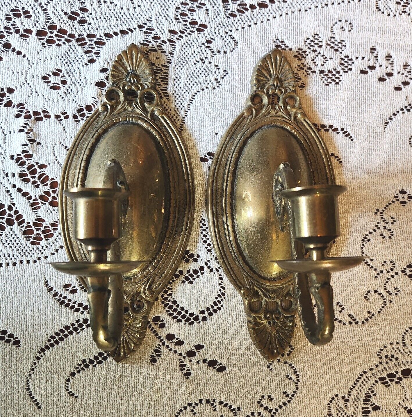 Vintage Brass Wall Sconces Candle/Taper Holder Ornate Patina Academia Cottage