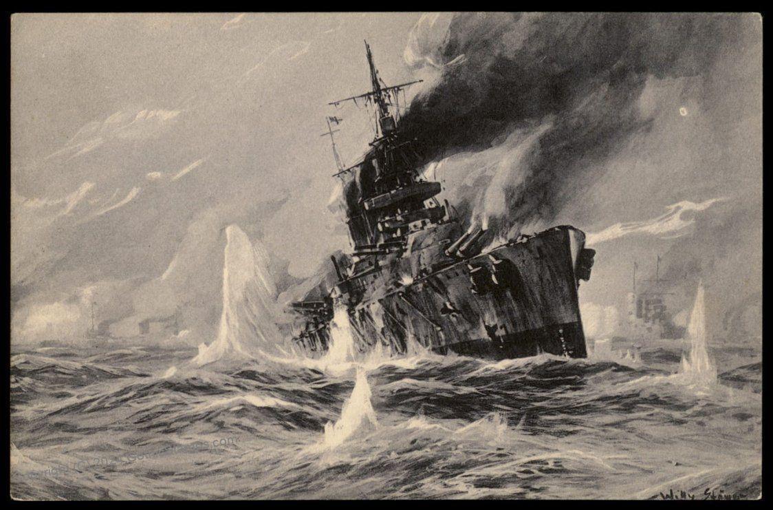 Germany WWI Kaiserliche Marine PC Destroying English Cruiser Dogger Bank 77633