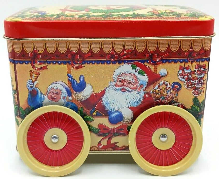 Vintage Christmas Metal Rolling Tin Christmas Express Cart