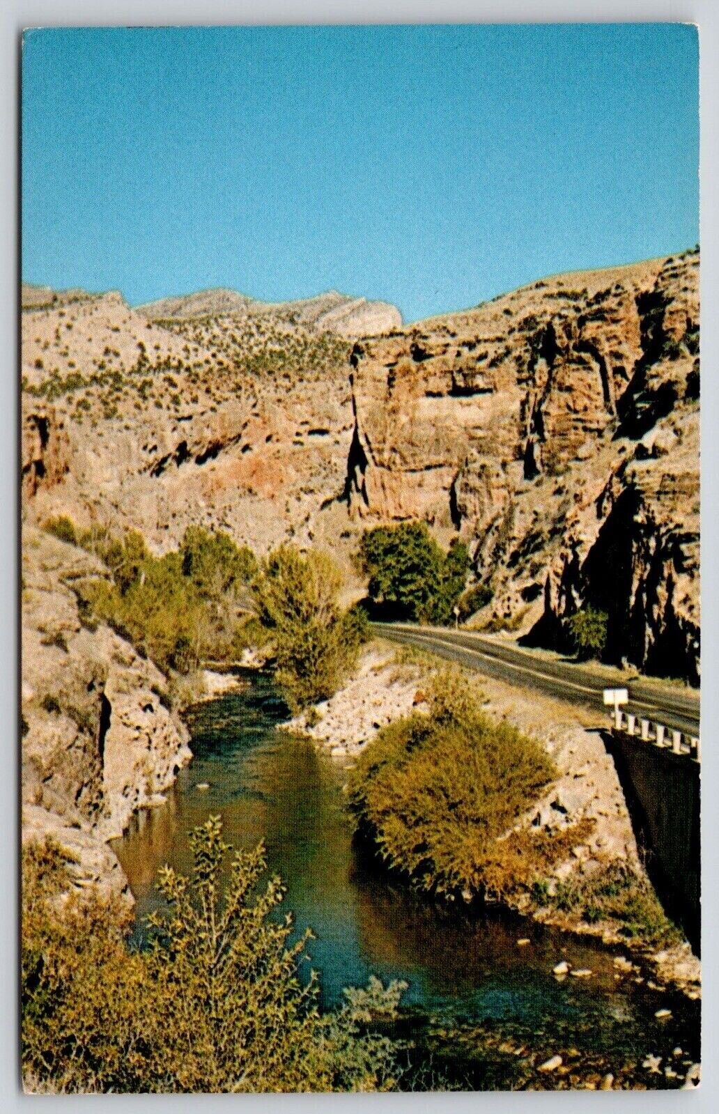Big Horn Mountains Wyoming Entrance Country Road River Riverfront VNG Postcard