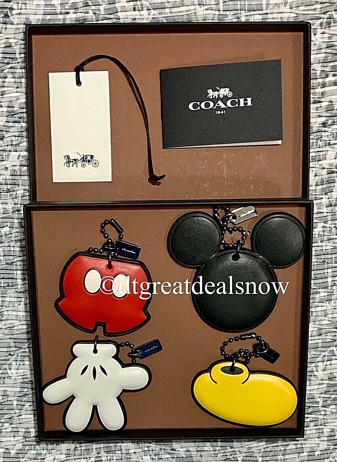 Coach X Disney Leather MICKEY MOUSE Set of 4 HANGTAG CHARMS Keychain 66520