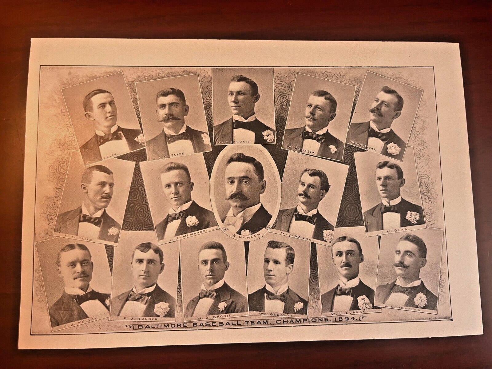 1894 LITHOGRAPH OF BALTIMORE BASEBALL TEAM CHAMPIONS - ORIGINAL LITHOGRAPH PRINT