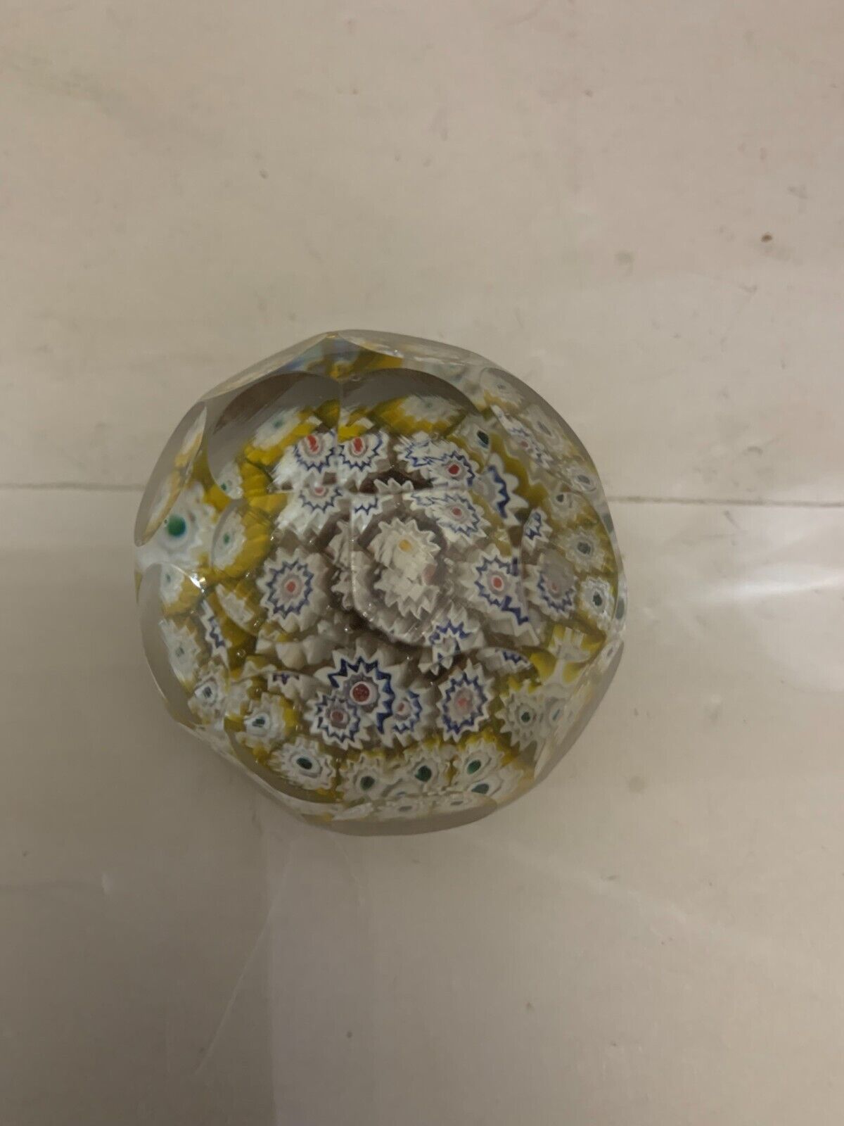 Vintage Murano Millefiori Faceted Art Glass Paperweight
