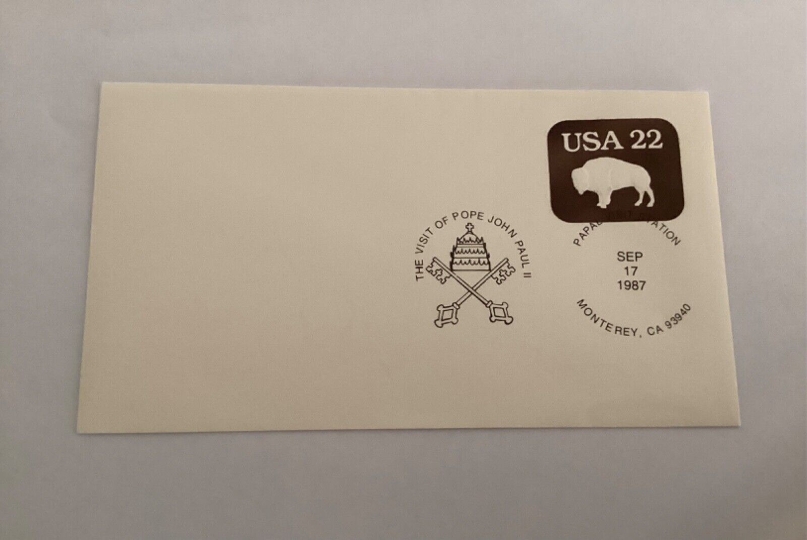 US Stamp: Pope John Paul II Papal Visit 1987 Monterey California Envelope