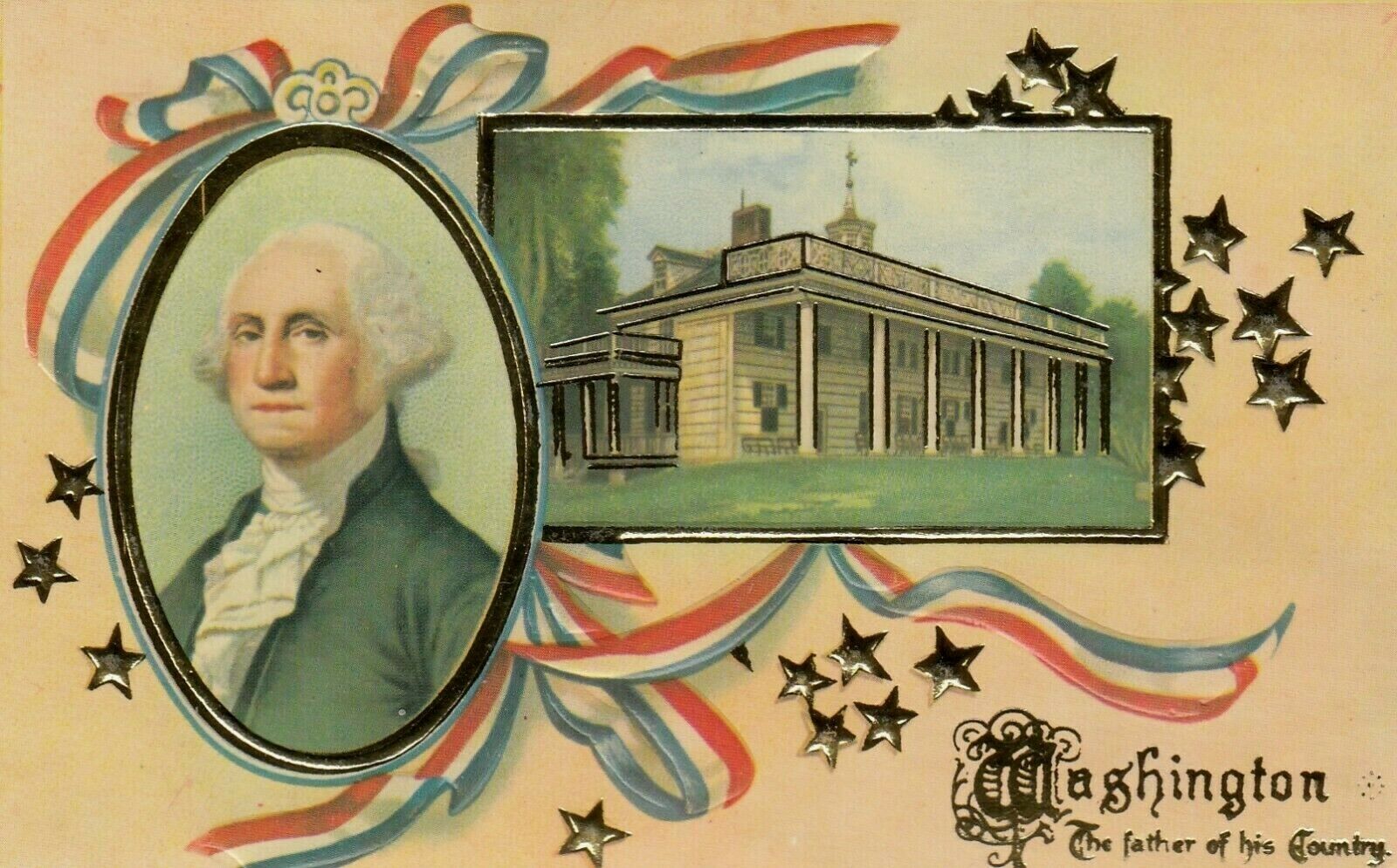 Reproduction Patriotic  Postcard WASHINGTON AS FATHER OF HIS COUNTRY EMBOSSED