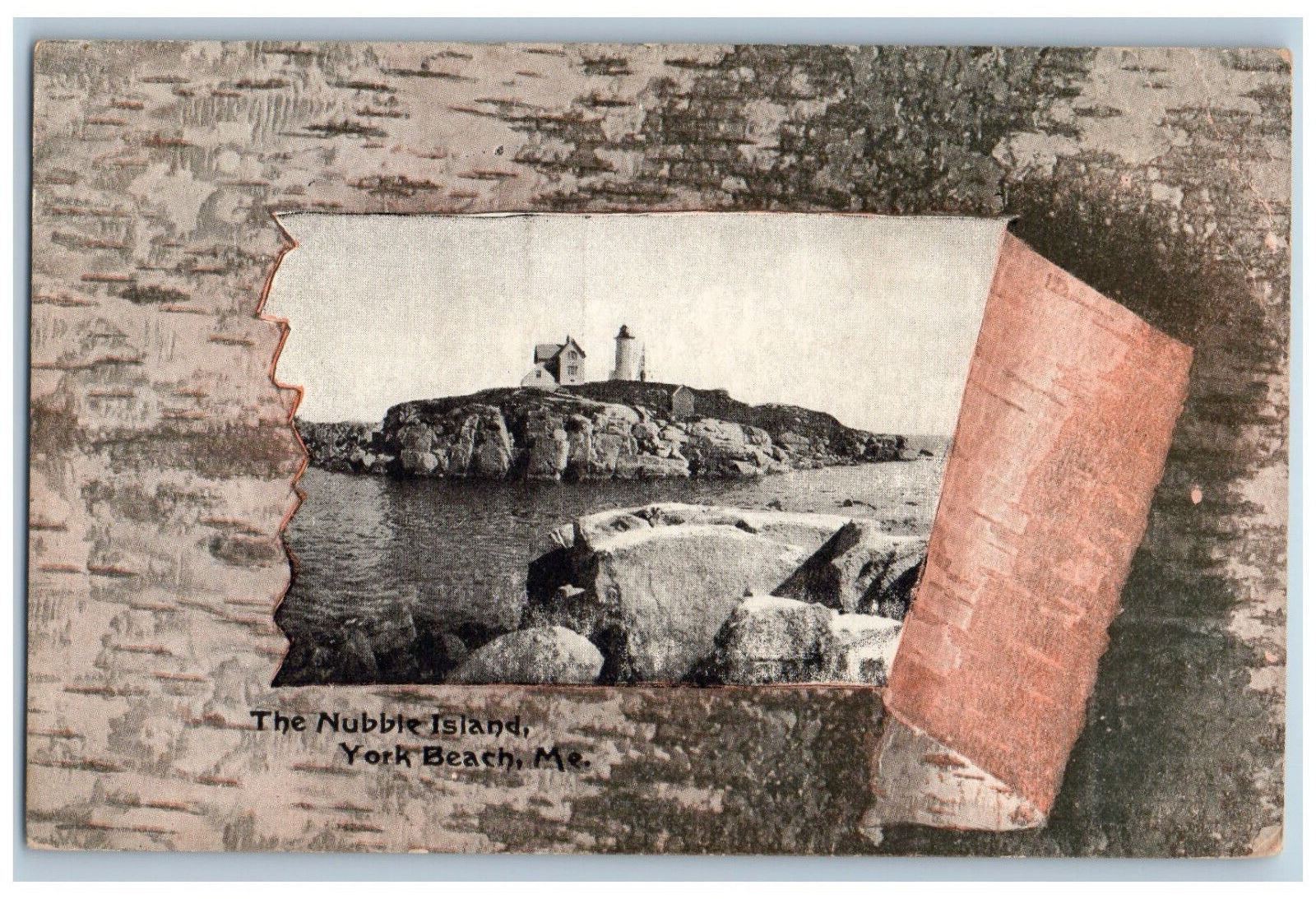 c1940\'s Nubble Light, Greetings from York Beach ME Ripped Bark Tree Postcard