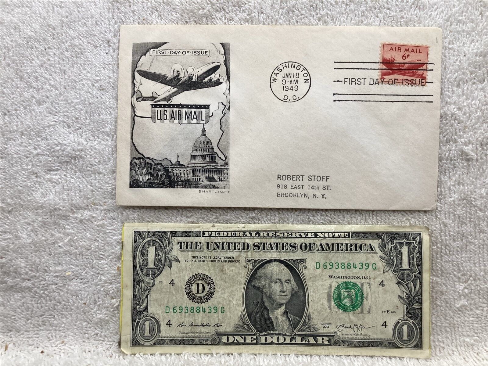 1949 First Day Cover Postage Stamps US Air Mail Washington DC Vtg