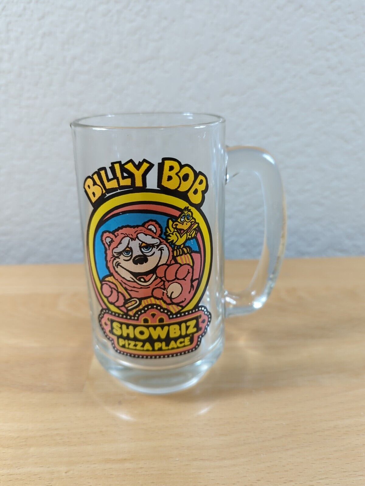 Billy Bob Show Biz Pizza Place Glass Cup Stein Mug W/ Handle 1980s Vintage Retro