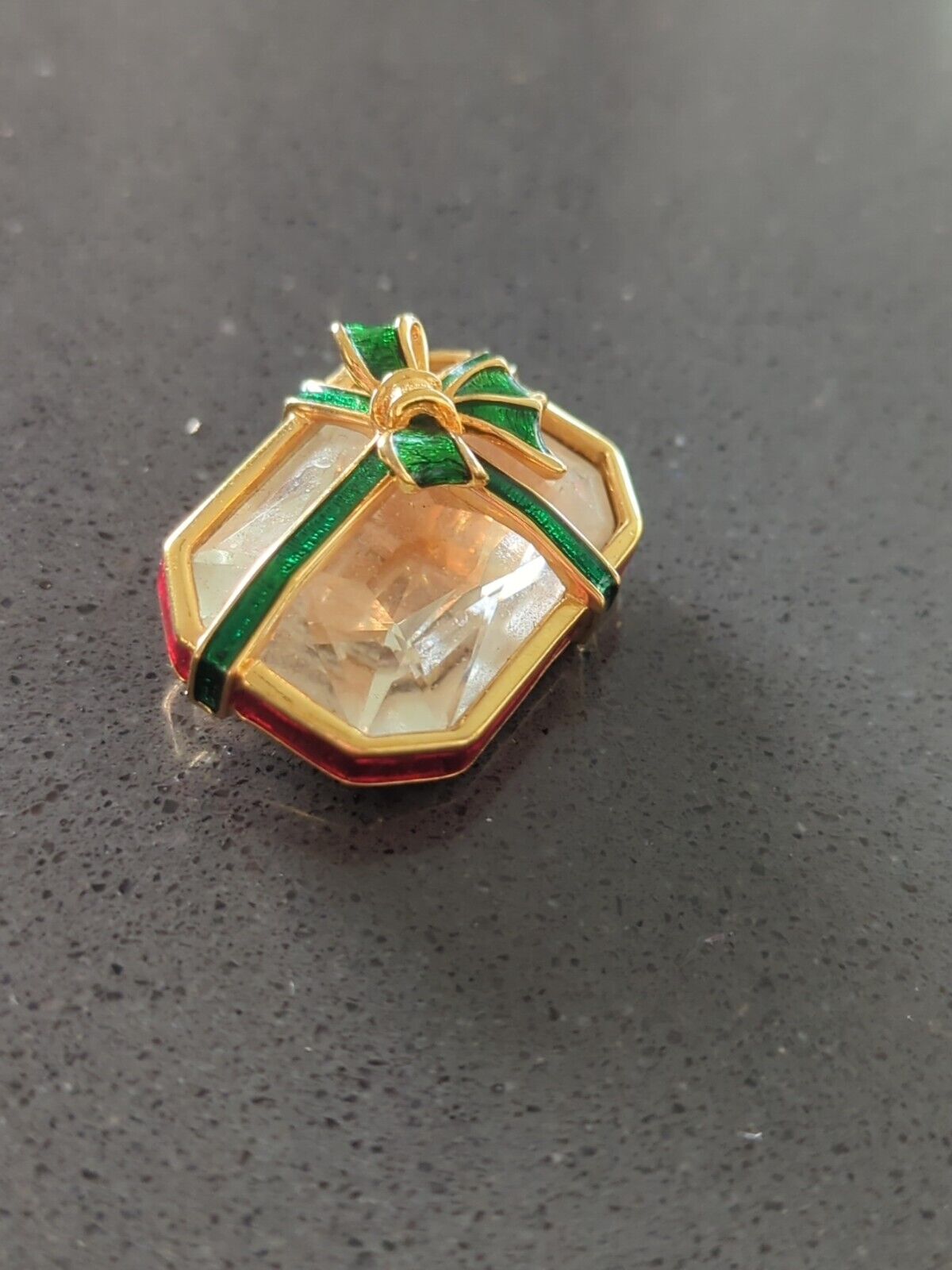 Signed Swarovski Faceted Crystal w/ Enamel Trim Gold-Tone Pin Brooch