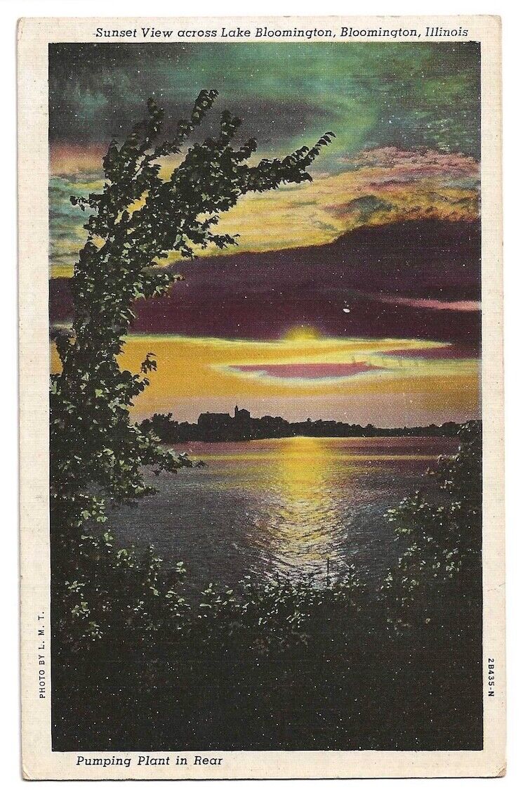 Bloomington Illinois c1940\'s sunset view, Lake Bloomington, reservoir