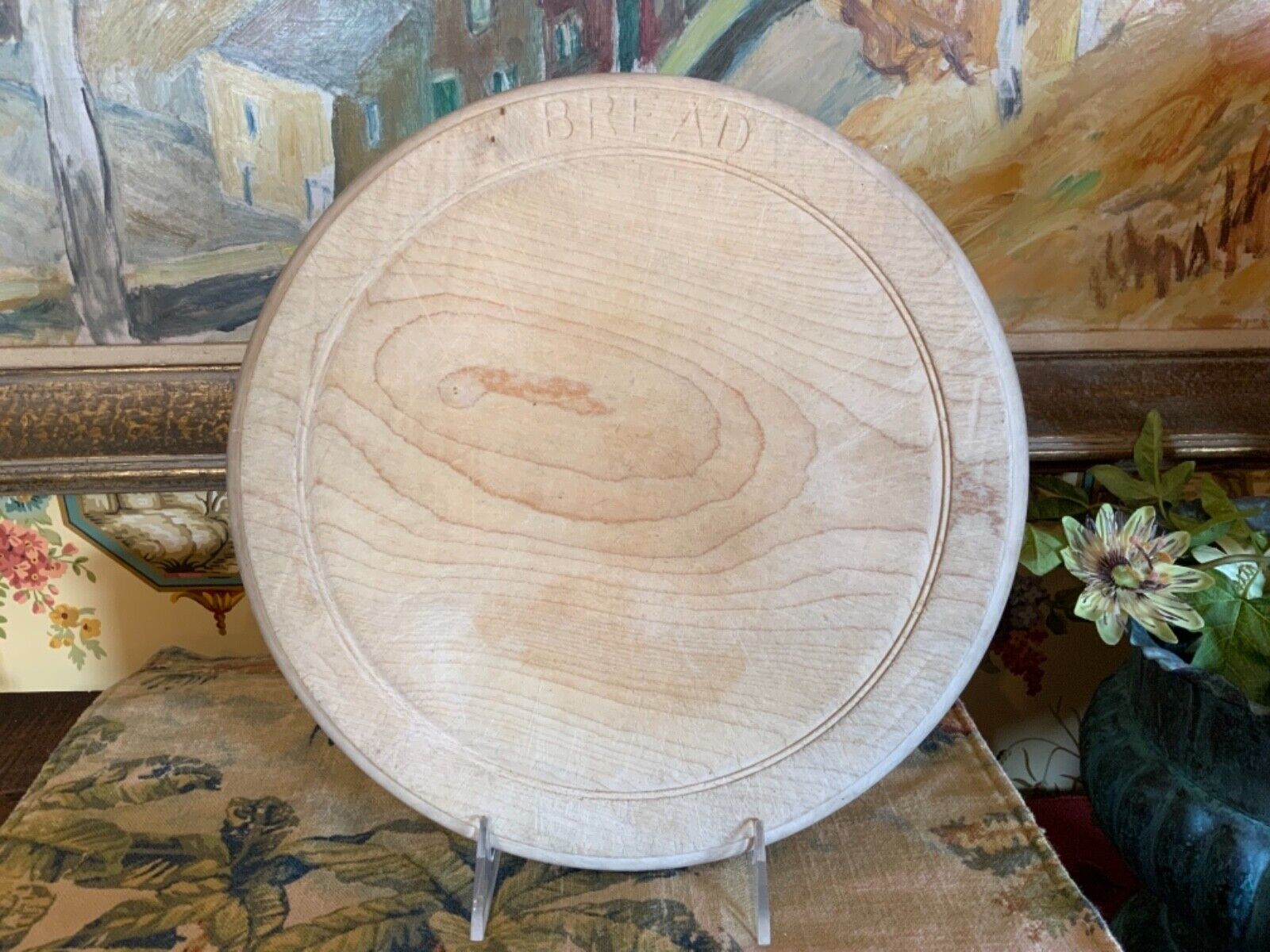 Antique English Sycamore Wood Bread Board Carved  Circa 1920
