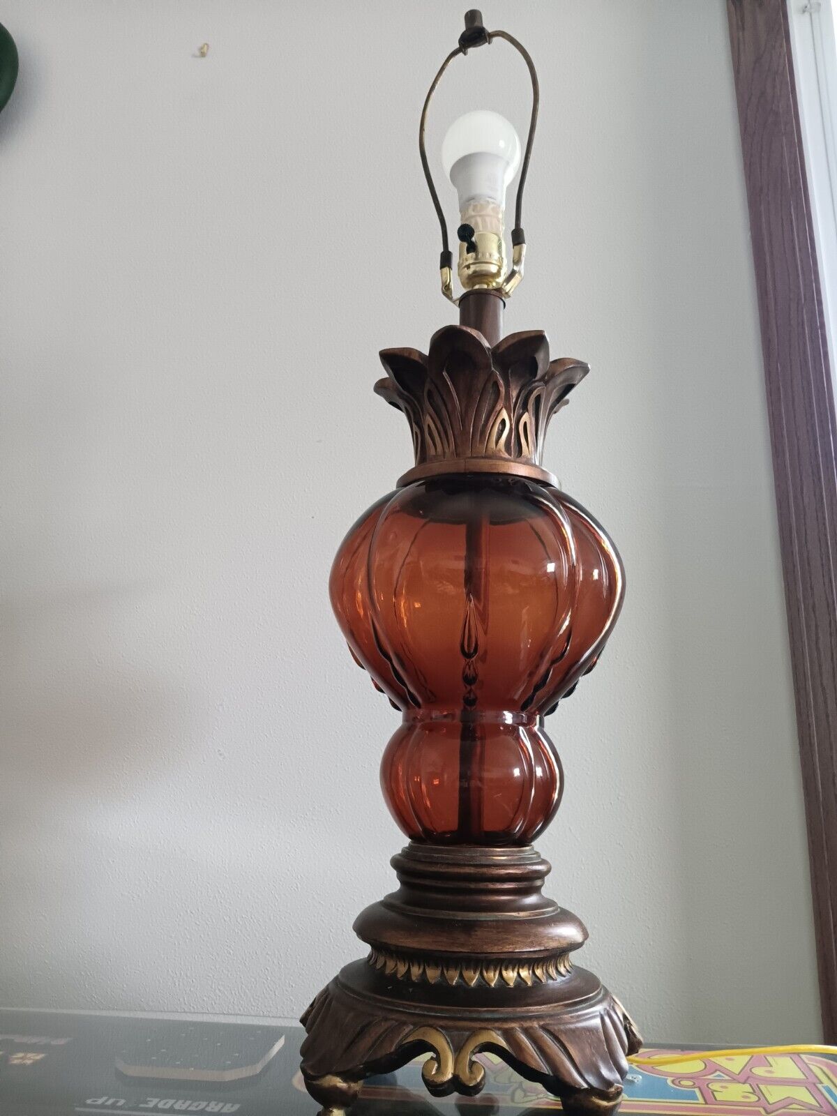 Vintage boho Amber Glass Globe Lamp