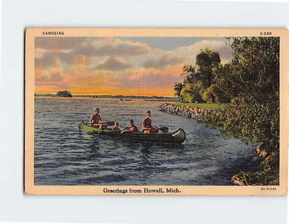 Postcard Canoeing Greetings from Howell Michigan USA