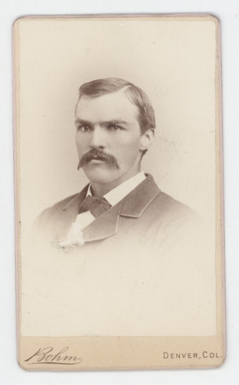 Antique CDV c1870s Handsome Dashing Man With Mustache in Suit Bohm Denver, CO