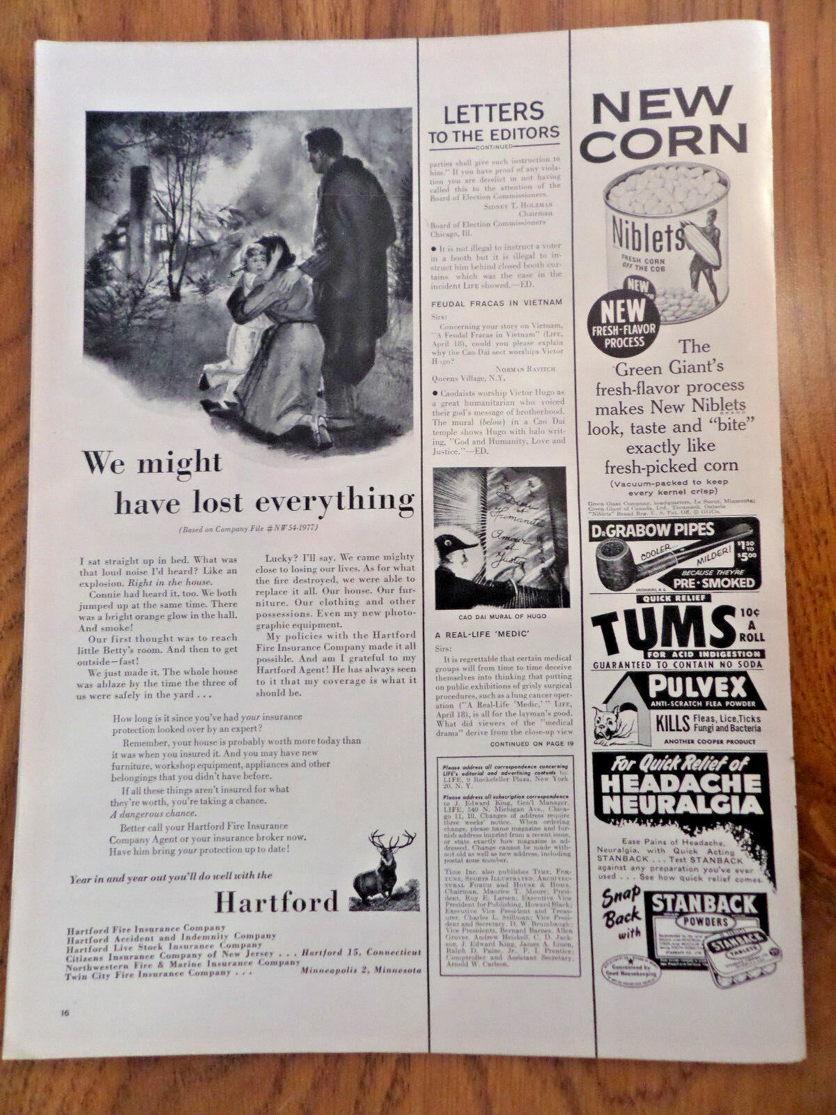 1955 Hartford Insurance Ad  Fire We Might Have Lost Everything
