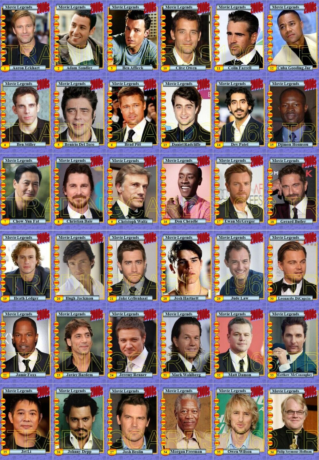 Actors of the 2000s Movie Trading Cards Series 1 Radcliffe Jackman Freeman Waltz