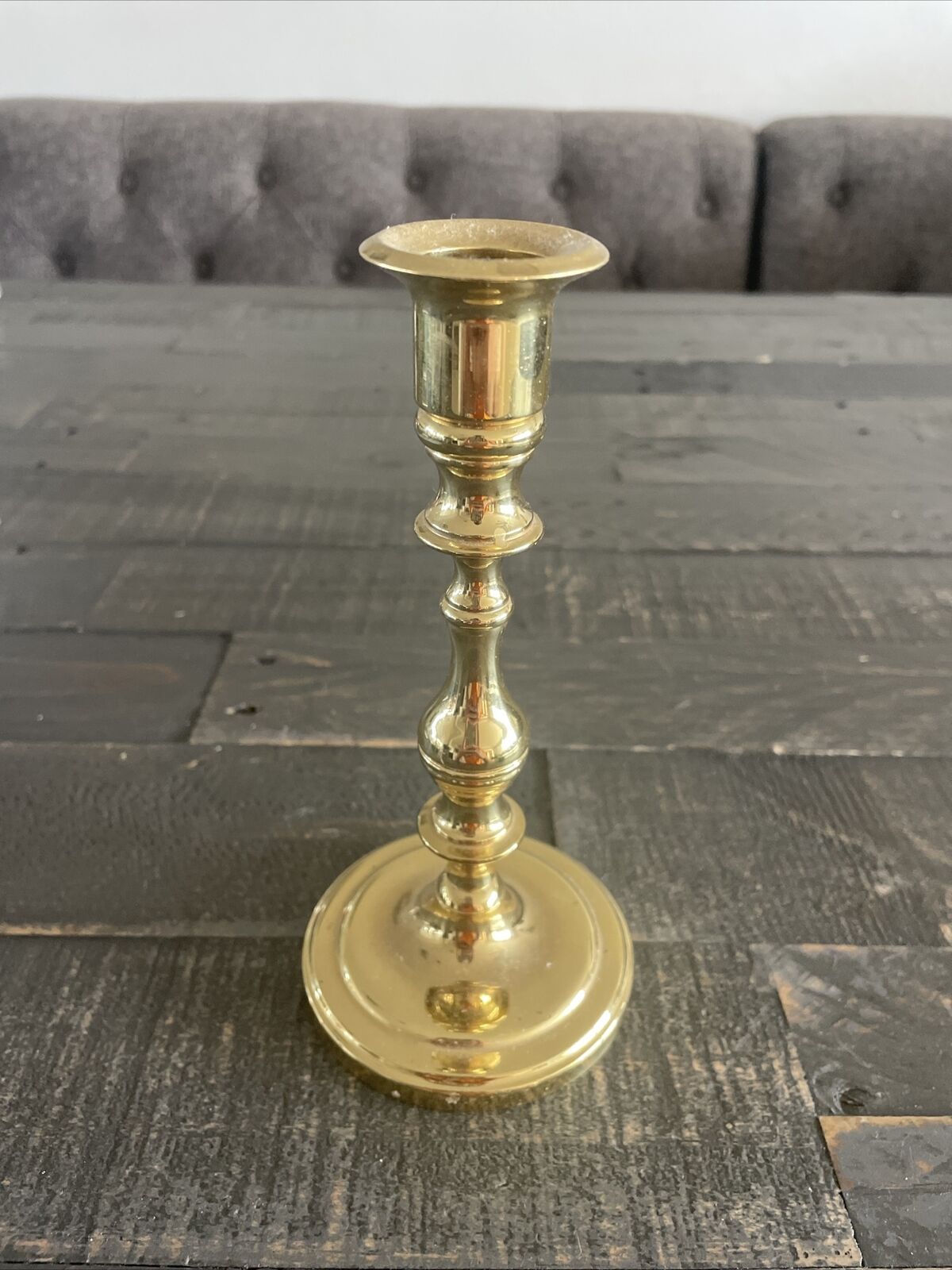 Brass Gold Vintage Candle Holder very old 7” Tall Heavy JH6