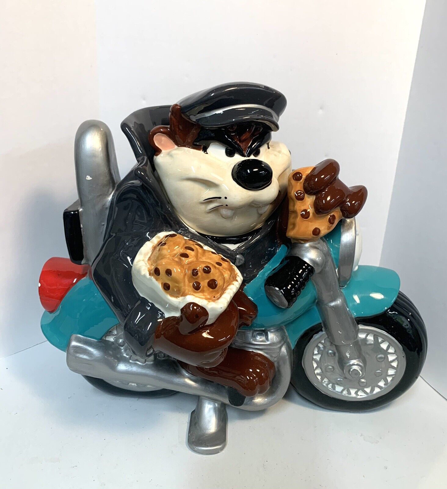 Vintage Warner Brothers Taz On Motorcycle Cookie Jar 1998