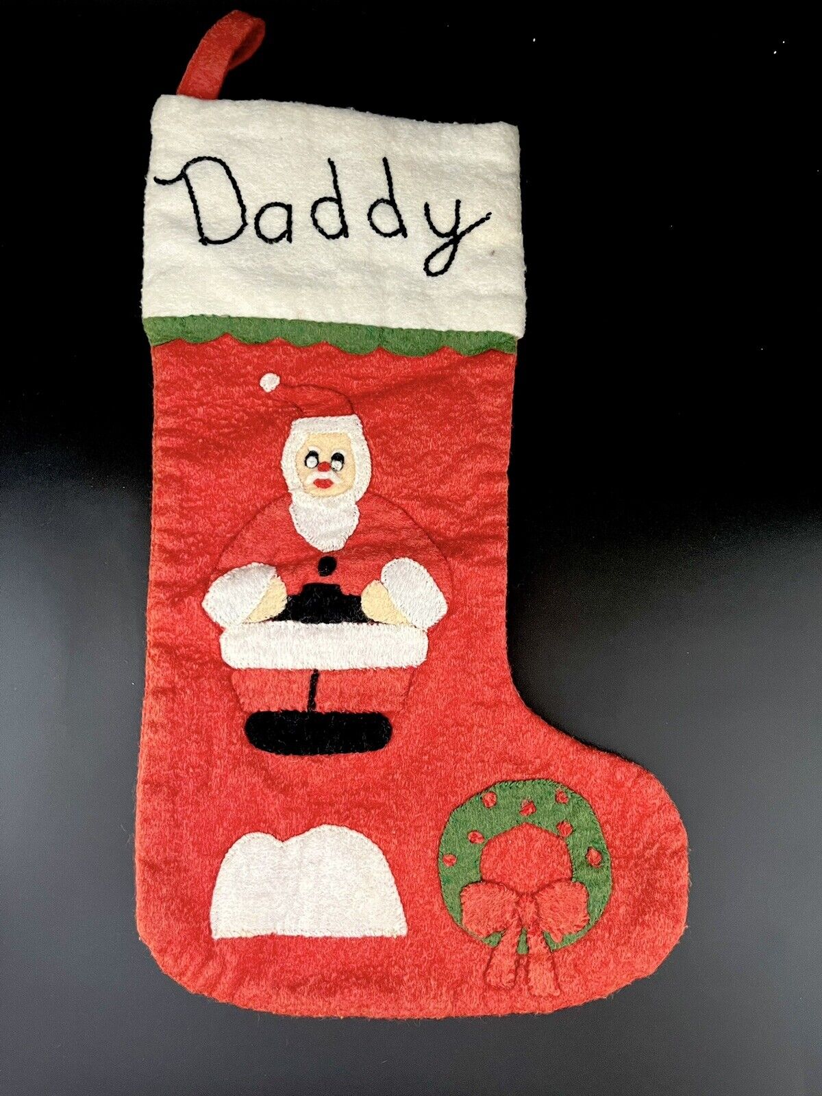 Vintage 1950\'s Handmade Felt Daddy Christmas Stocking Santa Wreath 14.5 in