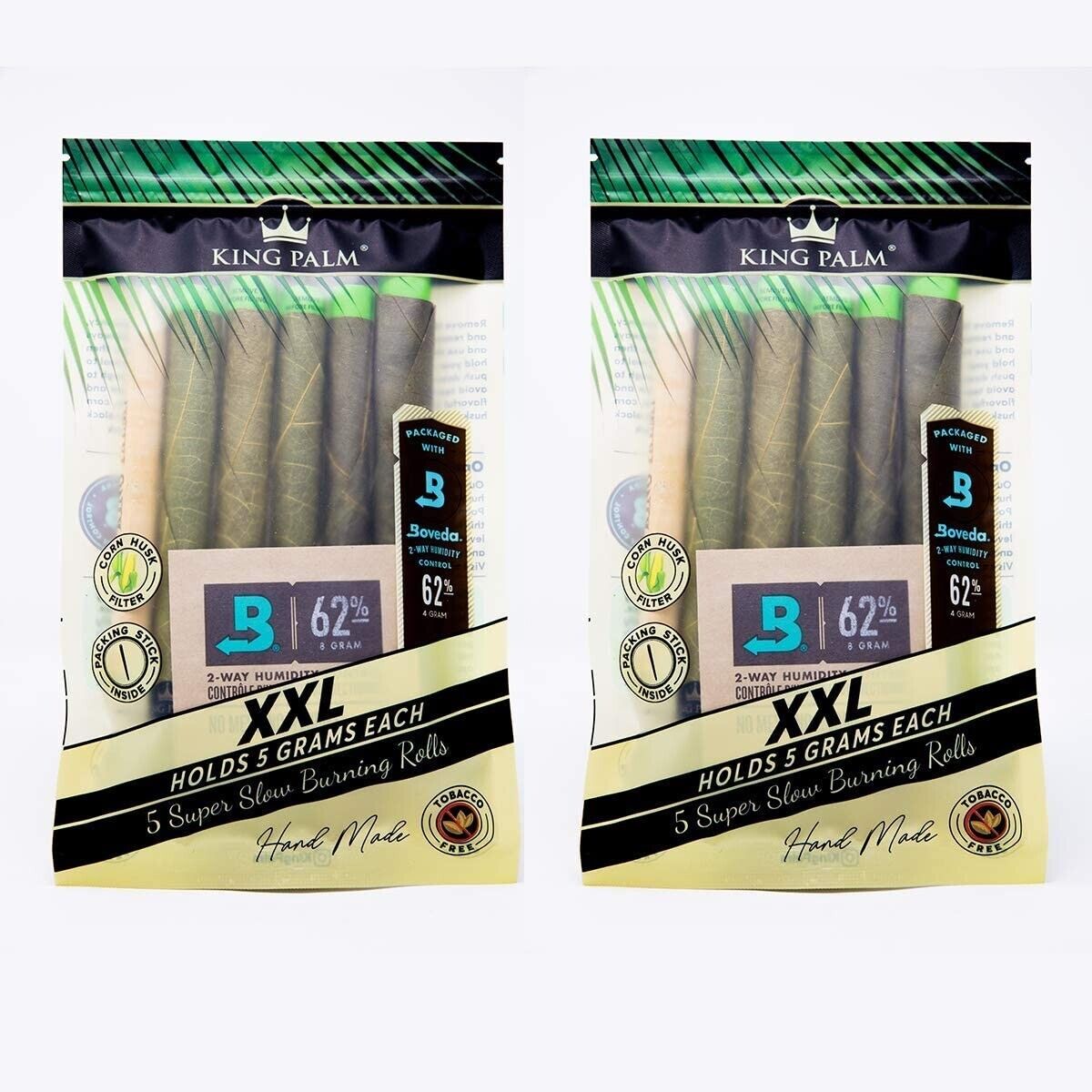 King Palm | XXL | Natural | Prerolled Palm Leafs | 2 Packs of  5 Each = 10 Rolls