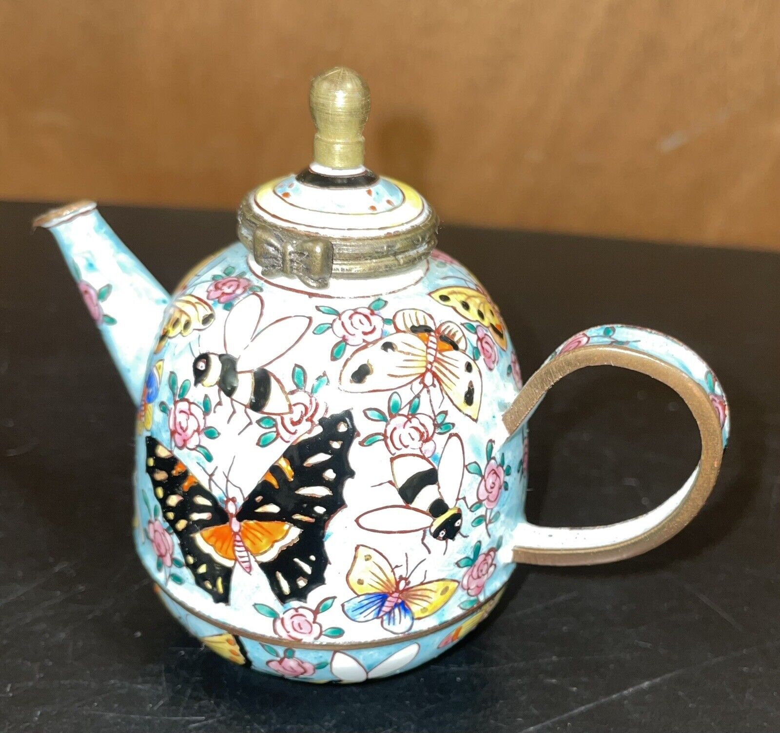 kelvin chen miniature enamel teapot 1999 Butterfly Design