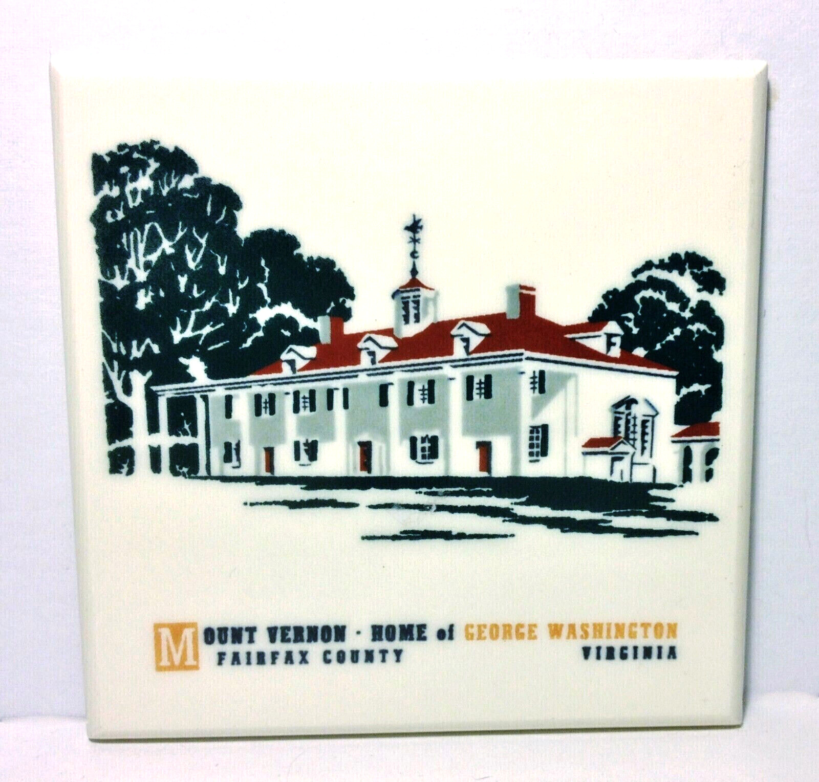 Vintage 1968 MOUNT VERNON VA Home of George Washington Art Tile Souvenir Trivet