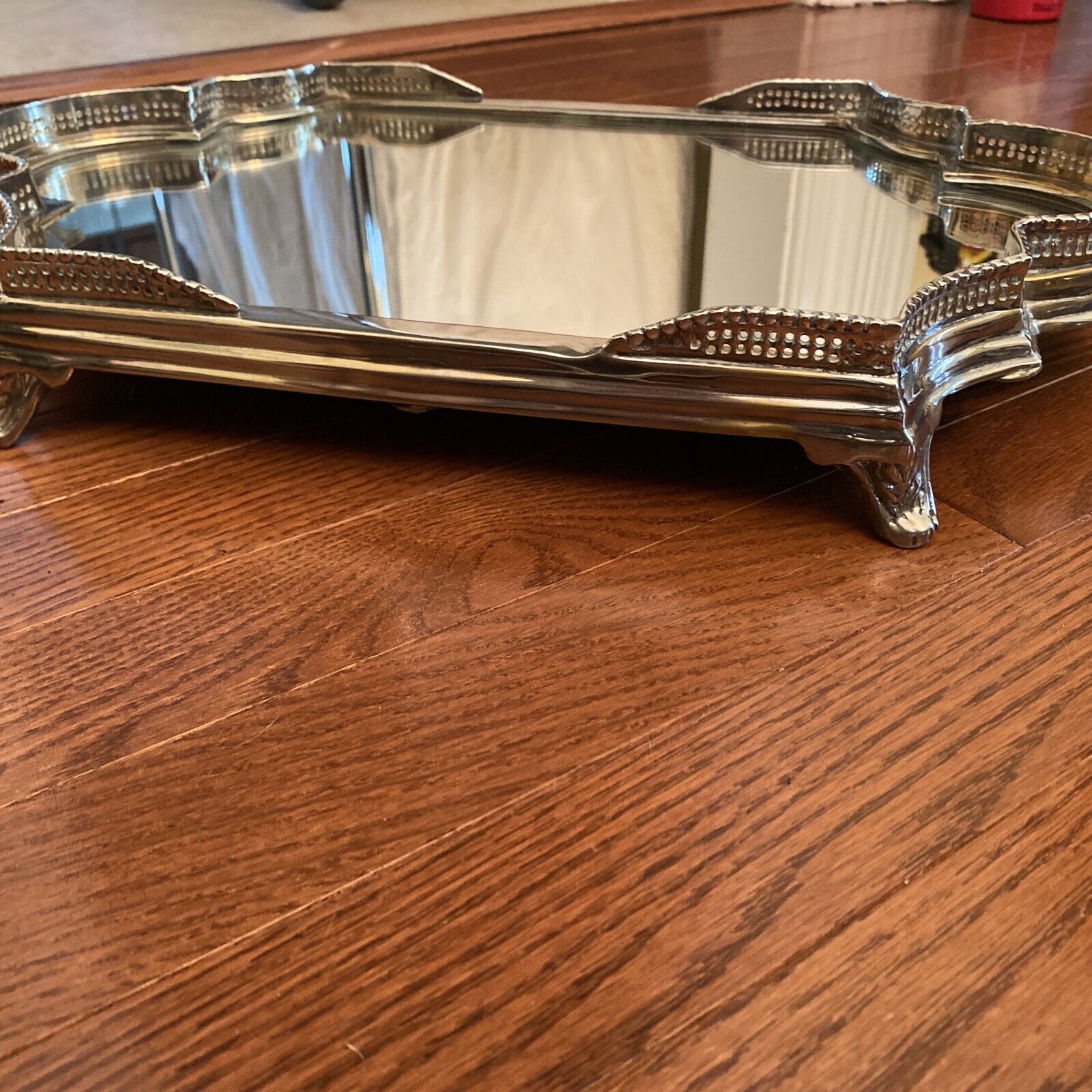 Vintage Castilian Victorian Style Silver Footed Plateau Tray with Mirror
