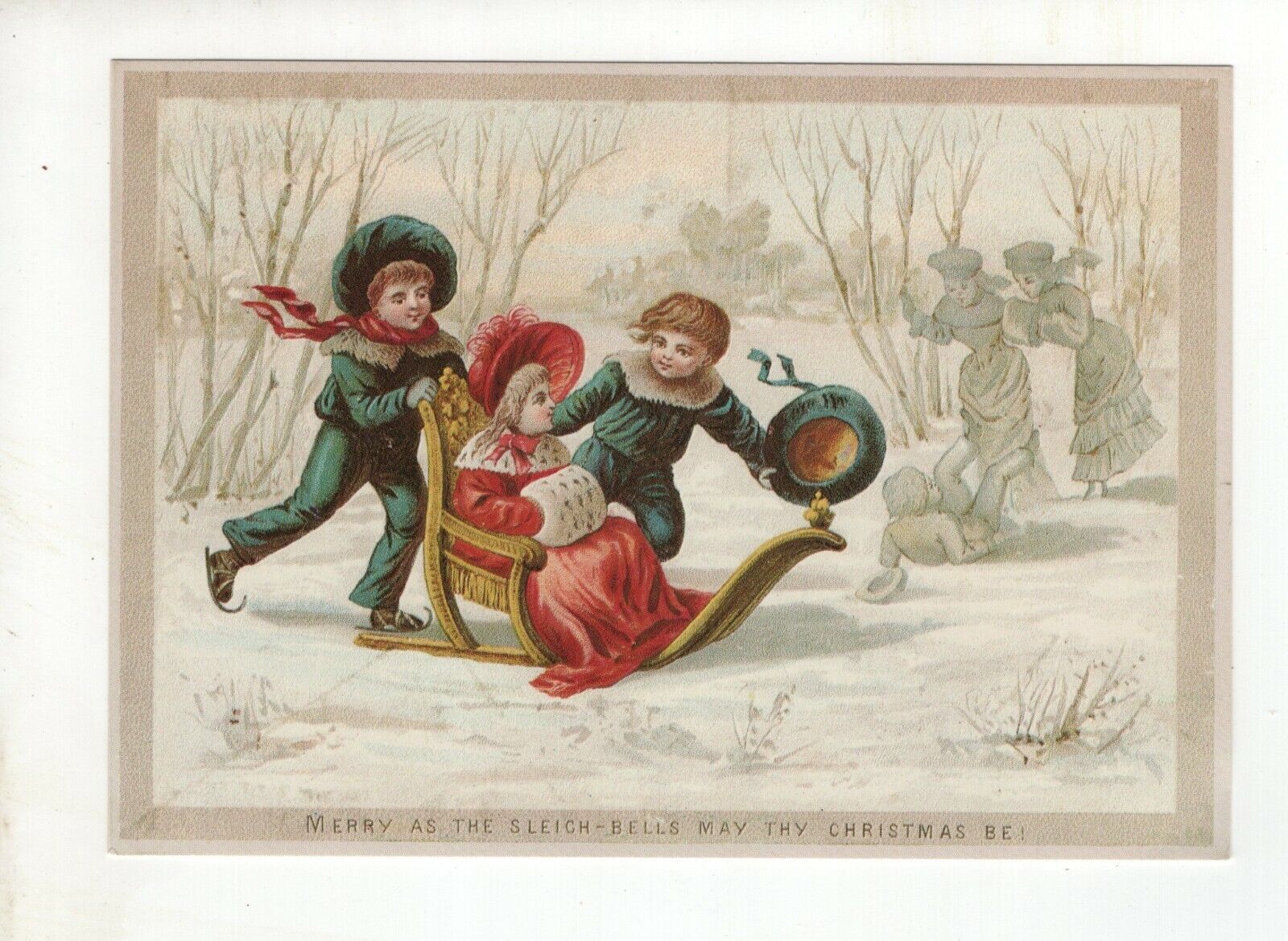 Vintage Christmas Post Card - Merry as the Sleigh Bells May Thy Christmas Be