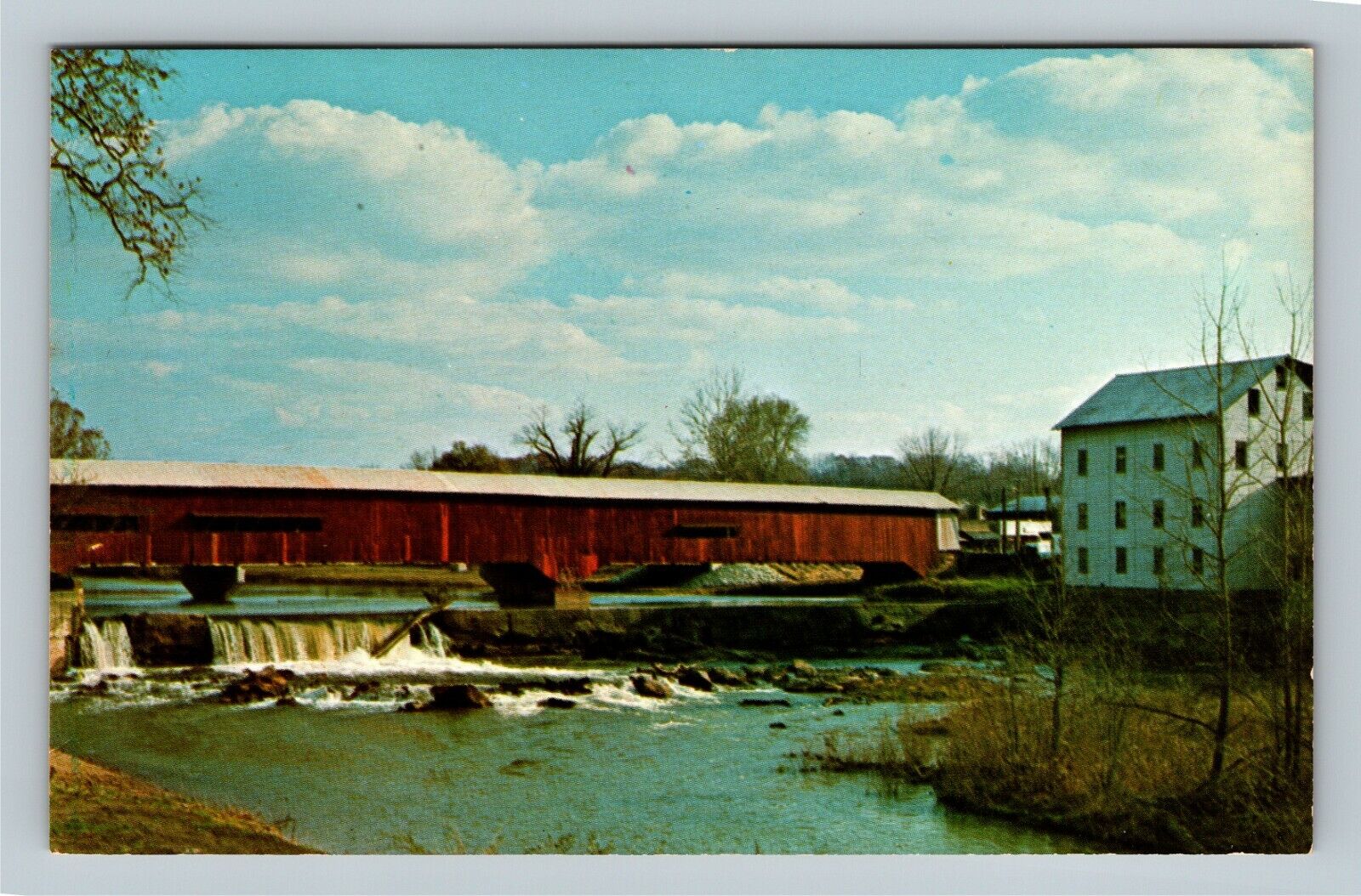 Parke County Historic 1868 Bridgeton Covered Bridge Mill Chrome Indiana Postcard