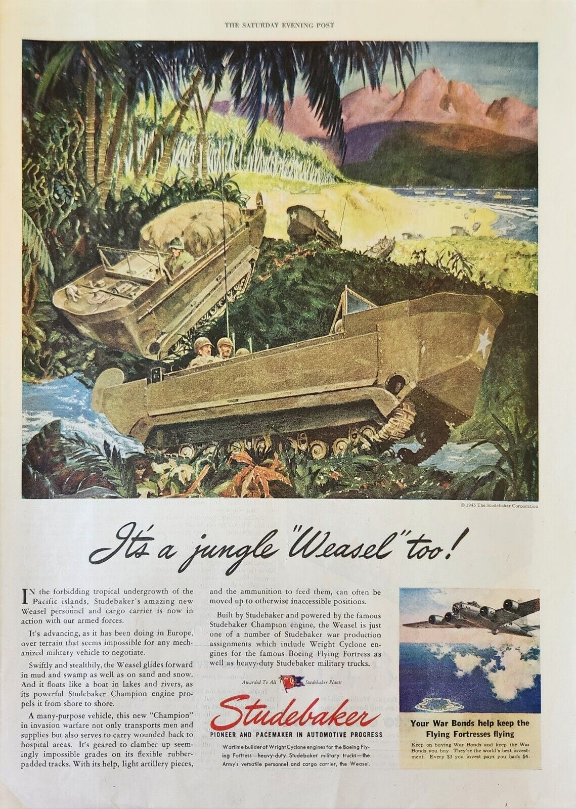 1945 Studebaker Cargo carrier Vintage Ad Its a jungle weasel too