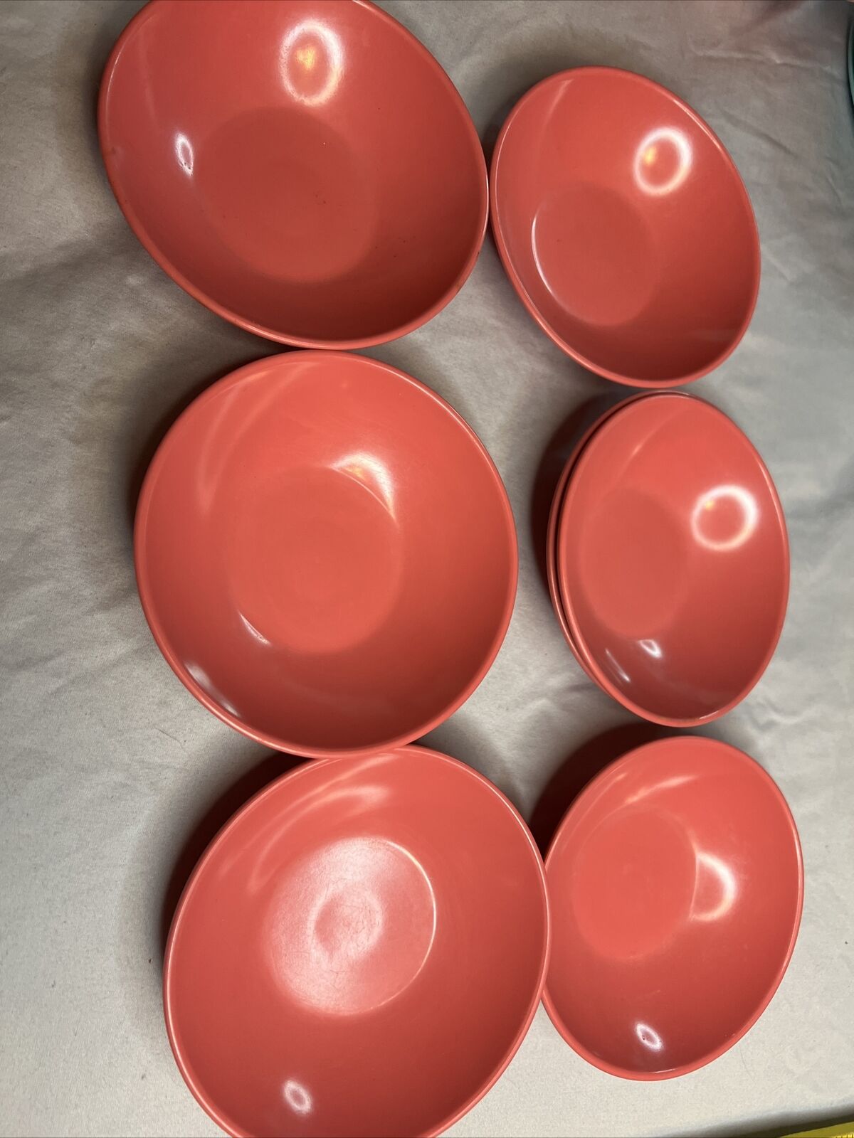 Vintage Stetson Melamine Set Of 7 Pink Fruit Bowls 4 1/2” Lincoln Illinois