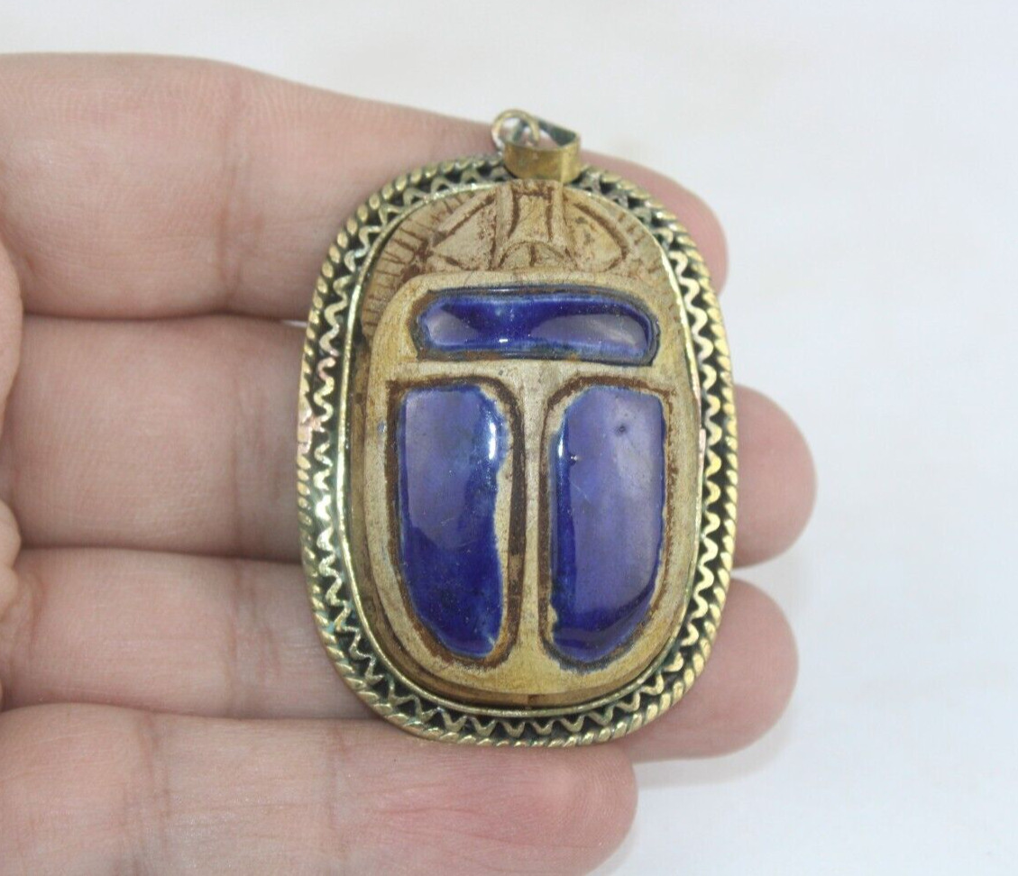 RARE ANCIENT EGYPTIAN ANTIQUE Scarab Pendant Necklace Old Pharoh (BS)