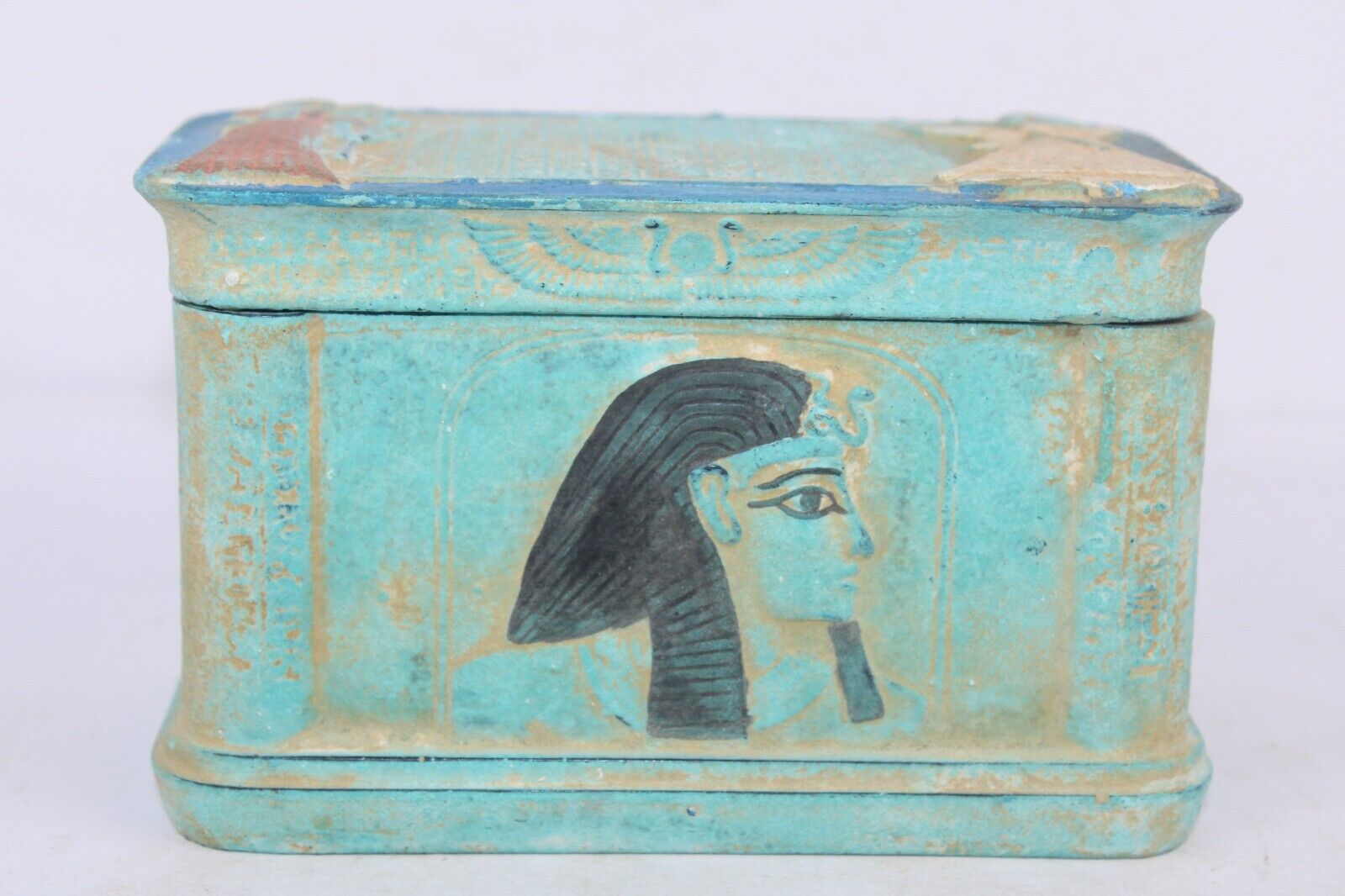 ANCIENT EGYPTIAN OLD PHARAONIC KINGDON TUT and Queen with Horus Jewelery Box