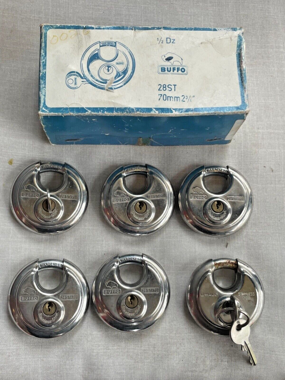 Box of 6 Buffo locks & U-Haul w/ Keys Germany Stainless Steel Padlock